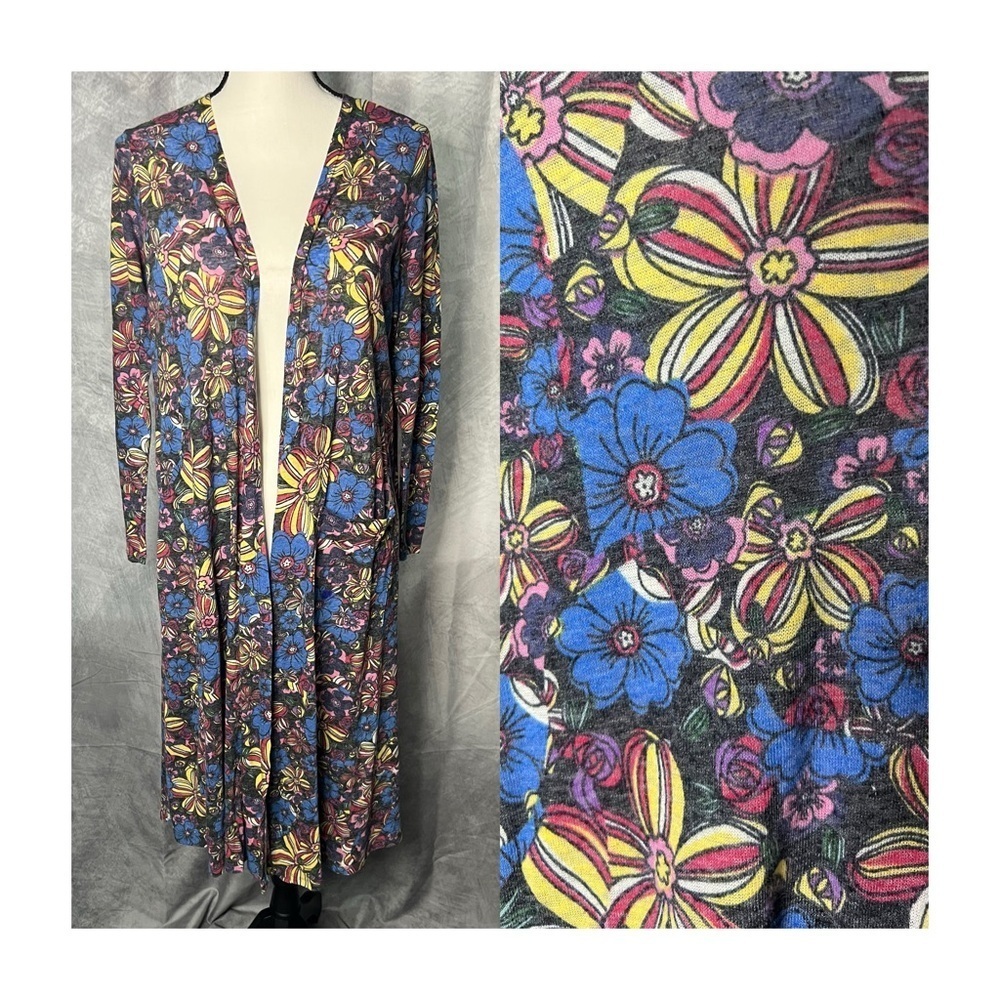 LuLaRoe Sarah Long Open Front Floral Cardigan with Pockets - MED